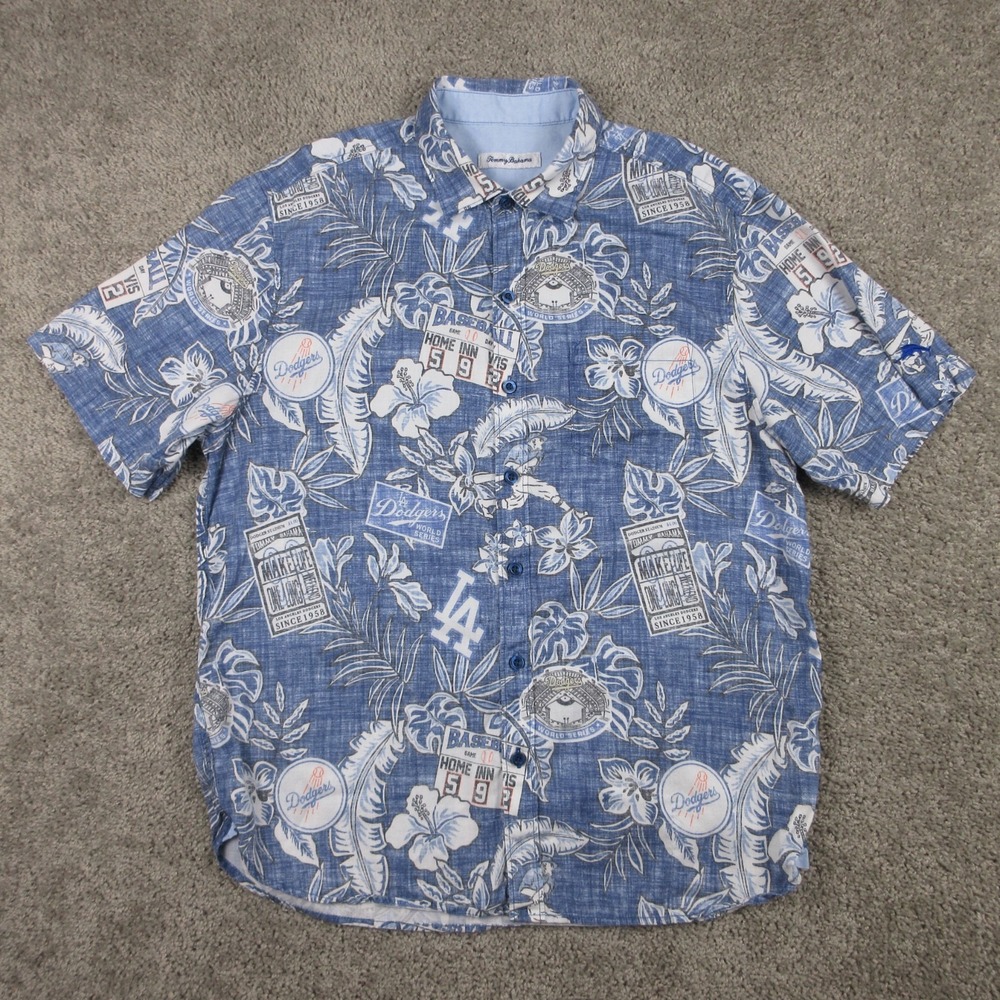 Los Angeles Dodgers Shirt Mens Large Blue Floral Tommy Bahama Hawaiian Button Up